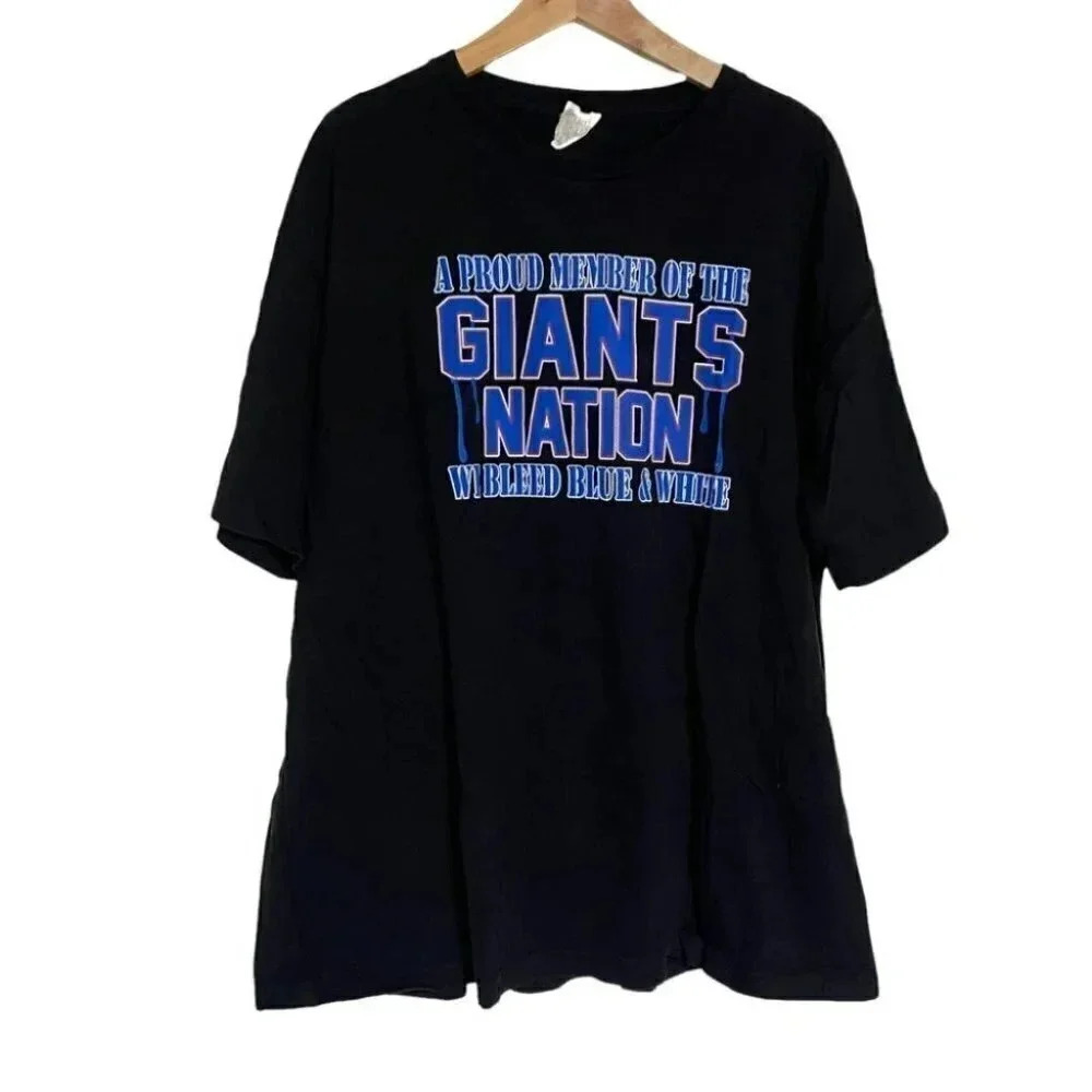 Y2K HIS B&T Graphic T-Shirt Size XXL Black Giants Nation We Bleed Blue Football